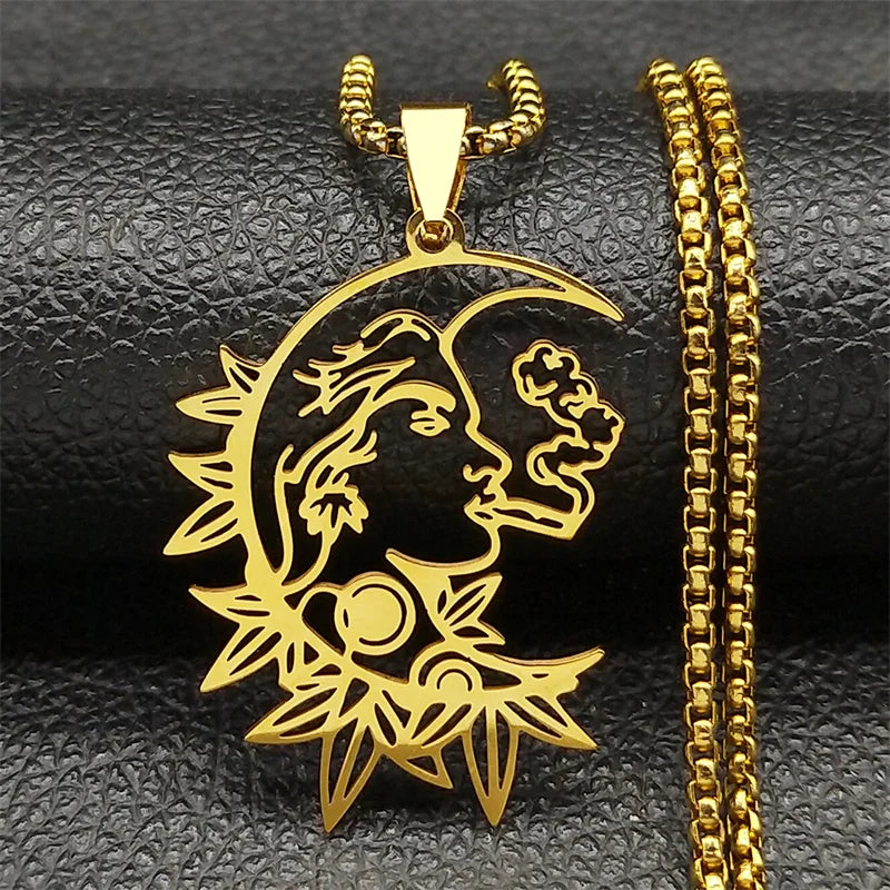 Witchcraft Crescent Smoking Stainless Steel Black Color Gothic Charm Chain Pendant Necklace