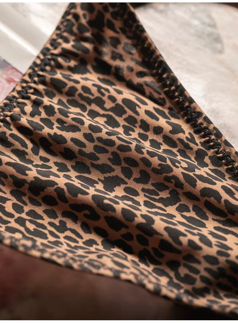 Women Ice Slik Low Waist G-String Leopard Flower Panties Briefs Thong T-back Underwear Lingerie