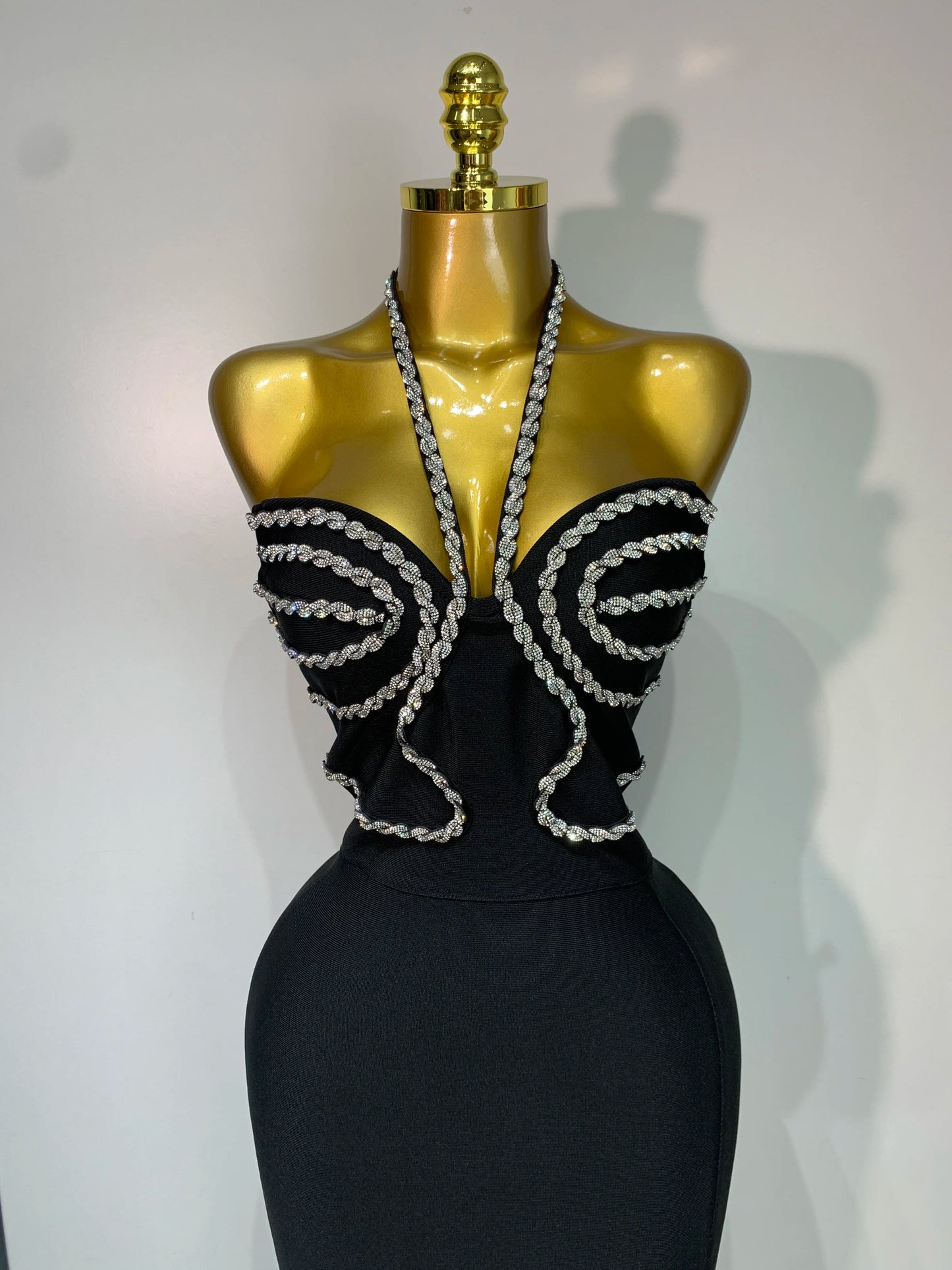 Sexy Halter Long Bandage Shiny Crystal Backless Evening Party Birthday Dress