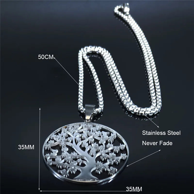 Tree of Life Stainless Steel Fashion Statement Necklace Silver Color Chain Necklace Pendant