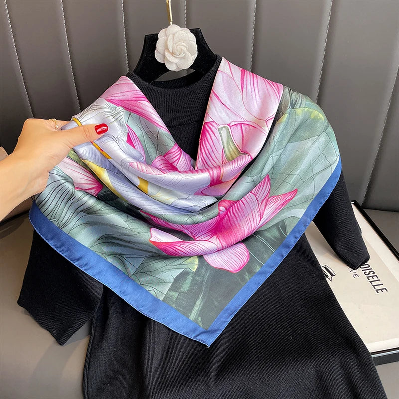 90cm Women Fashion Printed Silk Like Square Scarf Bandana Shawl Wrap Scarves