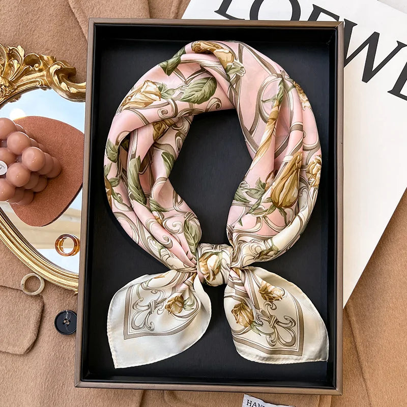 70*70cm Women Fashion Plaid Silk Satin Square Scarf Shawl Wrap Bandana Scarves
