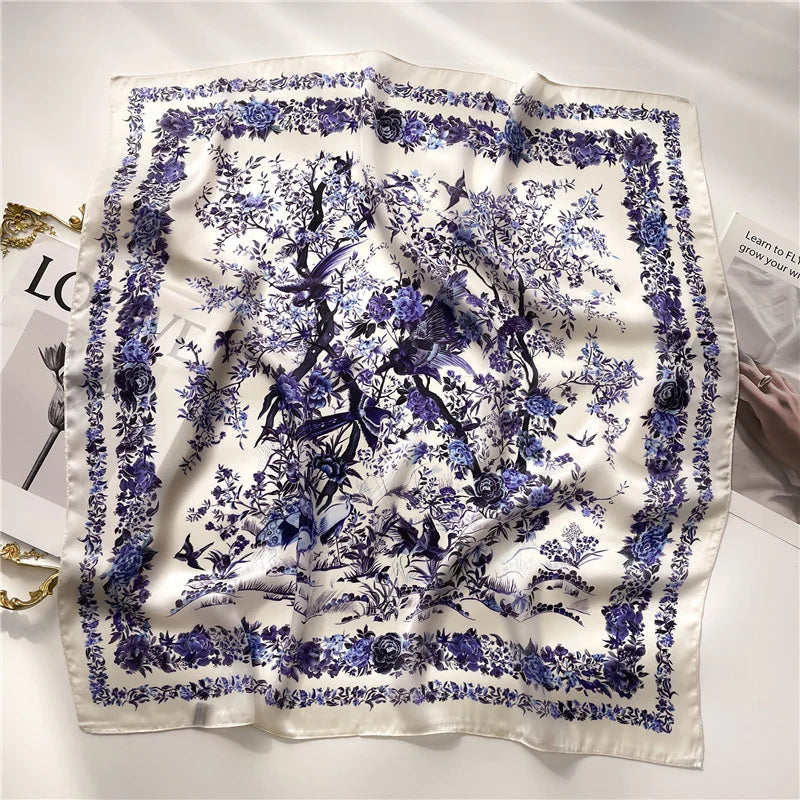 Women Silk Feeling Design Satin Square Scarf Wrap Shawl Scarves
