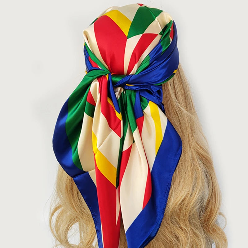 90cm Women Four Seasons Square Silk Satin Bandana Wrap Shawl Scarves Scarfs gf08