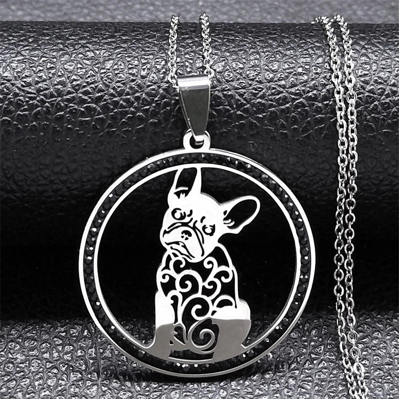 Pug Dog Stainless Steel Crystal Necklace Pendant Gold Color Chain Necklace