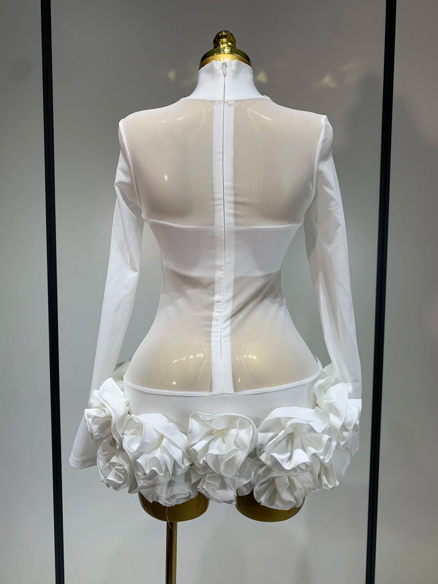 Sexy Mesh See through Stereoscopic Flowers White Red Mini Bandage Birthday Evening Party Dress
