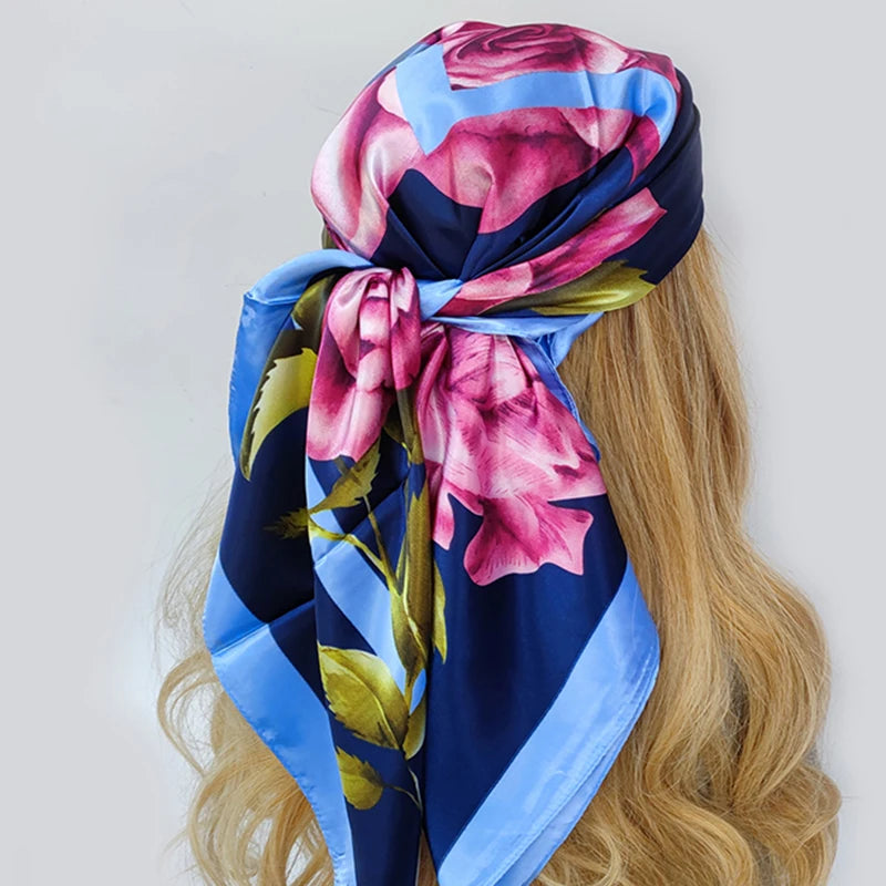 90cm Women Four Seasons Square Silk Satin Bandana Wrap Shawl Scarves Scarfs gf08