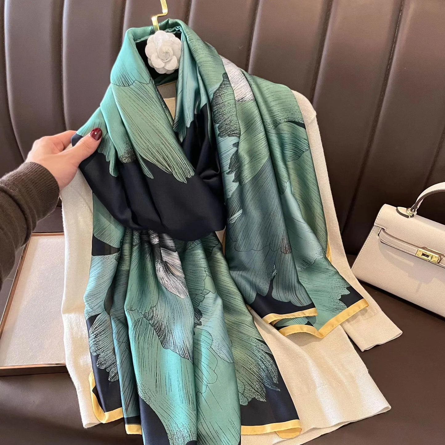 180*90cm Women Designs Silk Satin Bandana Long Shawls Wraps Scarves Pashmina Scarf