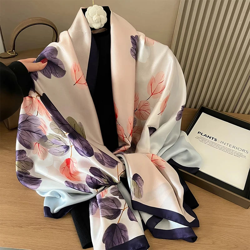 Women Fashion Printed Shawls Wraps Soft Pashmina Bandana Silk Scarves