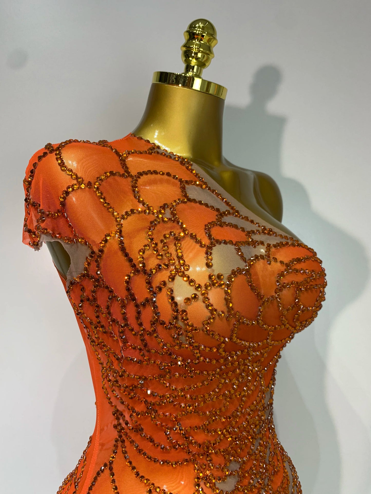 Women Sexy Mesh See Through One Shoulder Rhinestones Nightclub Evening Party Birthday Mini Dress