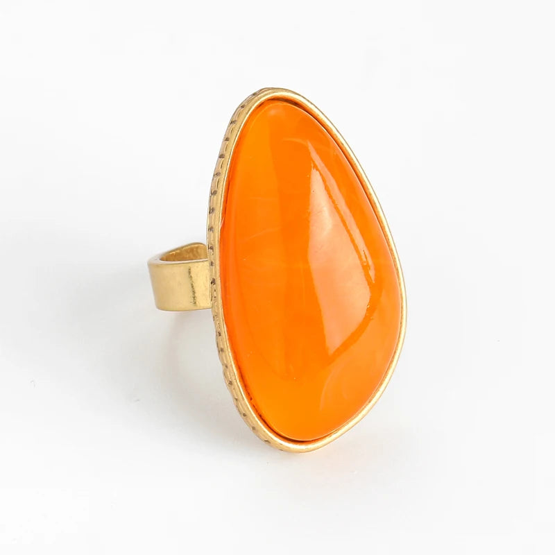Vintage Orange Natural Stone Triangular Geometry Designer Ring