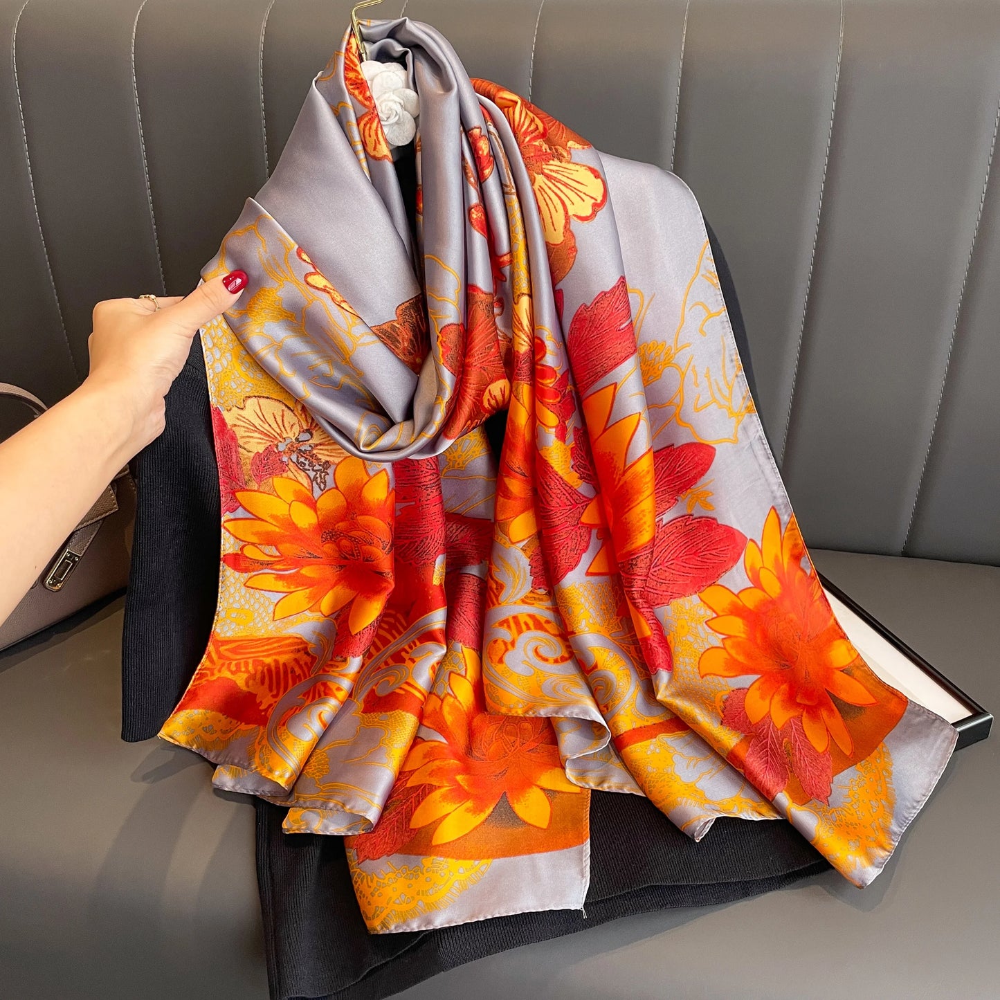 180X90CM Women Luxury Four Seasons Square Silk Satin Bandana Wrap Shawl Scarves Scarfs gk8