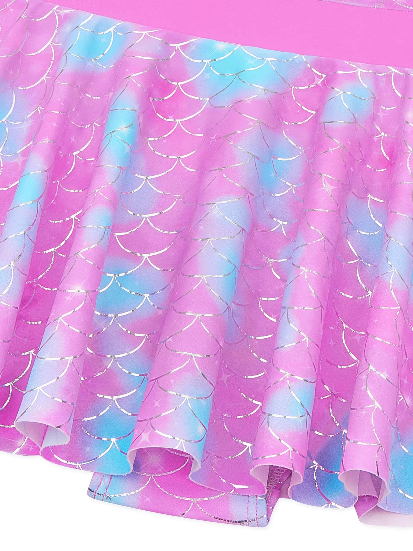 Kids Girls Short Sleeve Zipper Closure Scale Print Rose Red Skirted Bikini Briefs Swimwear