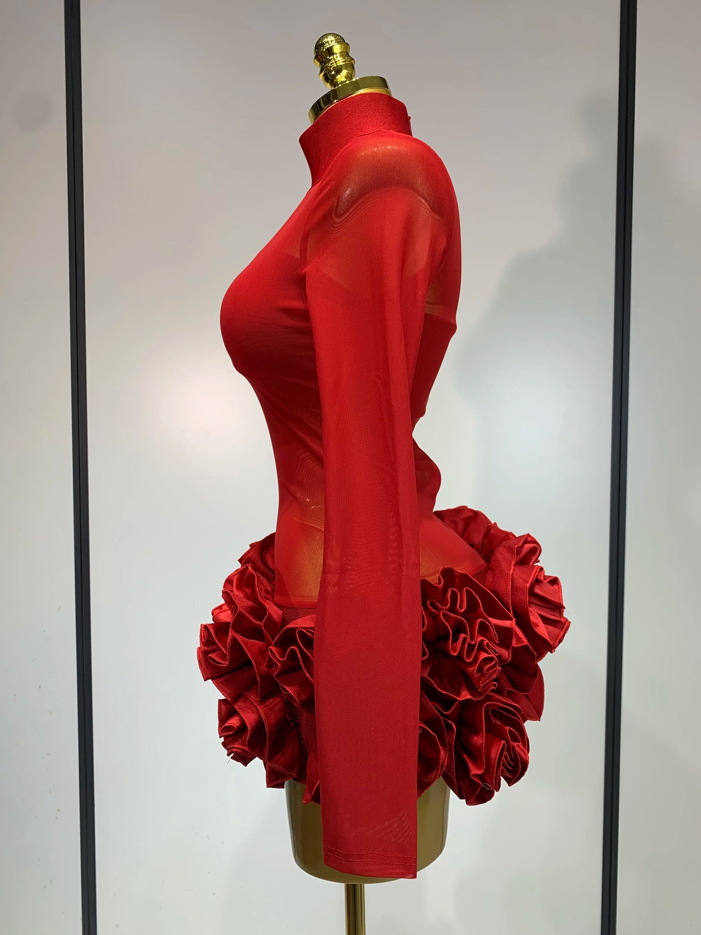 Sexy Mesh See through Stereoscopic Flowers White Red Mini Bandage Birthday Evening Party Dress