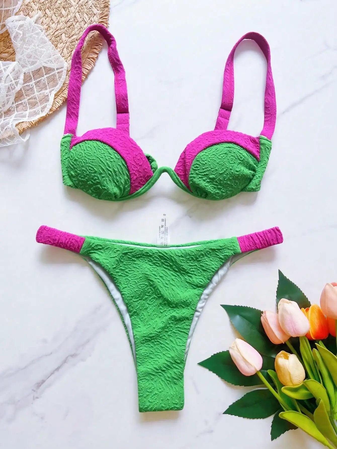 Sexy Green Patchwork Bikini Push Up Underwire Micro Swimsuit Brazilian Bathing Thong Suits