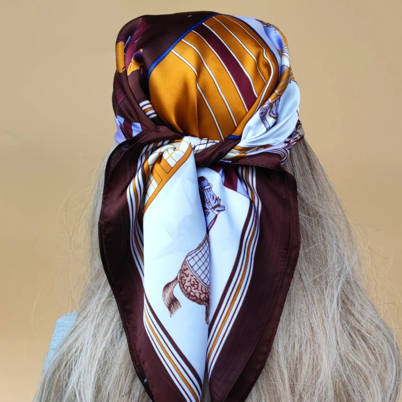 90cm Women Four Seasons Square Silk Satin Bandana Wrap Shawl Scarves Scarfs SRk3
