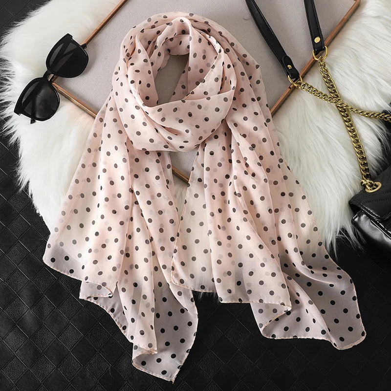 Women Fashion Printed Dot Chiffon Bandanas Beach Wrap Scarf Scarves