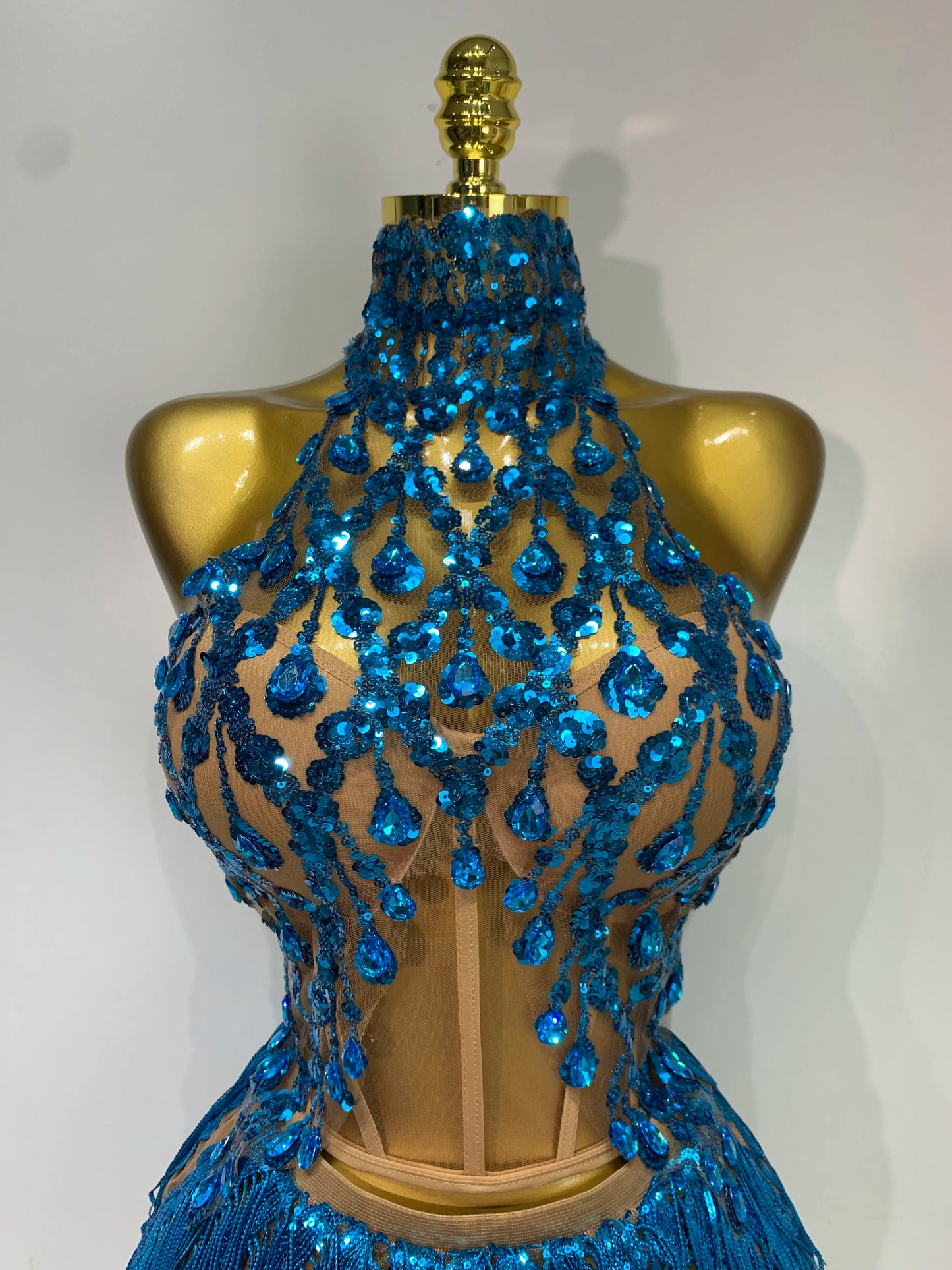 Sexy Shinning Rhinestone Tassels Two Pieces Nightclub Evening Party Birthday Clubbing Dress