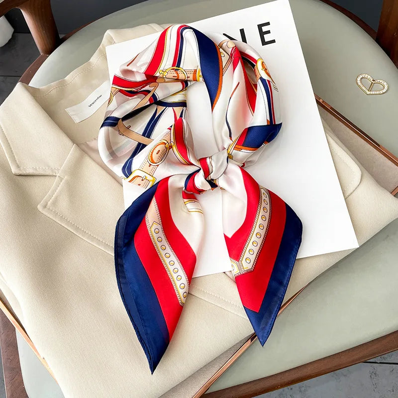 Luxury Silk Feeling Square Scarf Women 2024 Print Satin Neckerchief Spring Hair Band Foulard Bandana Echarpe Tie Shawl Wraps
