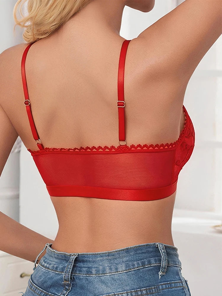 Women 3/4 Cup Wire-Free Brassiere No Pad BraErotic Lace Breathable Lingerie