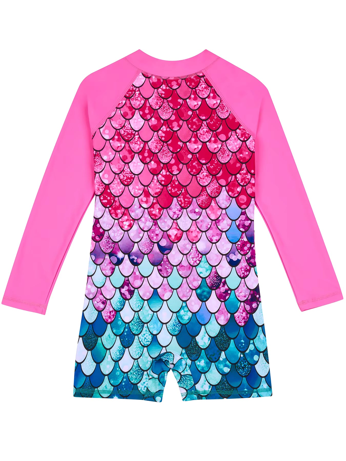 One Piece Kids Girls Long Sleeve Mermaid Scale Printed Beach Rash Guard Swimming Suit