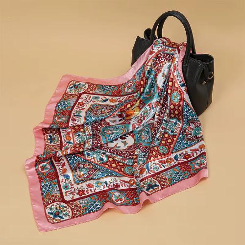 Women Fashion Silk Square Vintage Hijab Flower Prints Pashmina Bandana Scarves