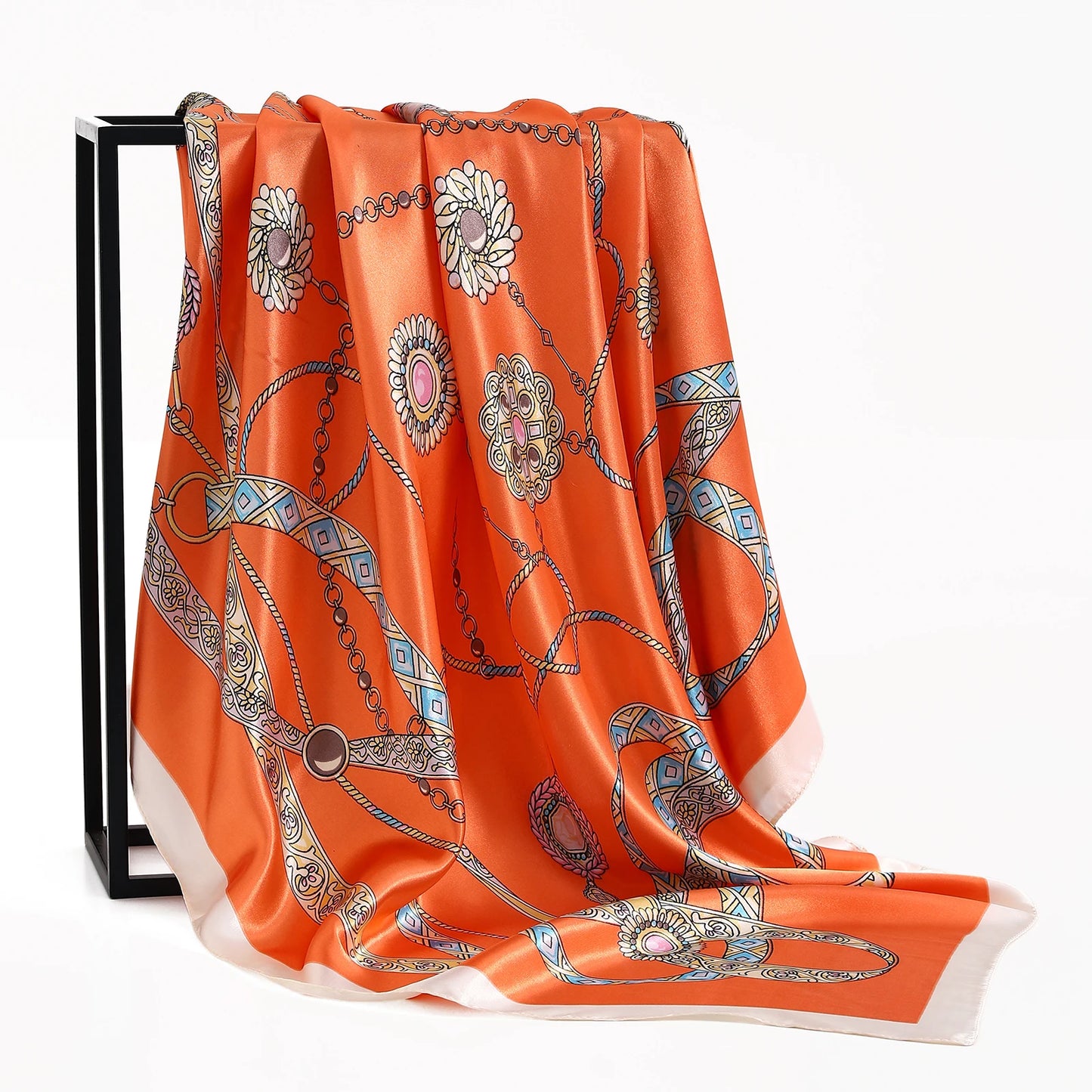 90cm Women Four Seasons Square Silk Satin Bandana Wrap Shawl Scarves Scarfs kfy1