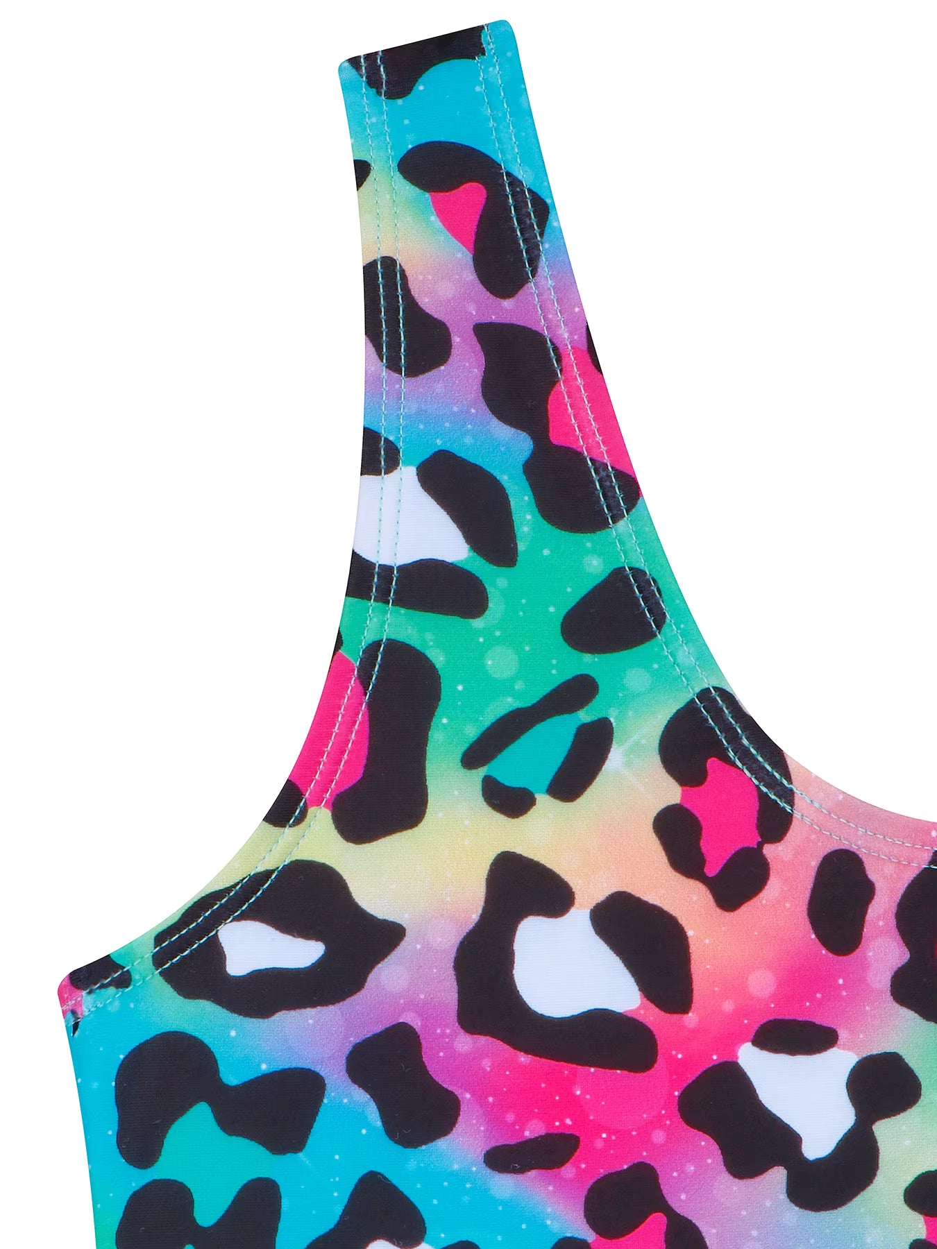 Girls Kids Sleeveless Tank Sleeve Scoop Collar Beach Leopard Pattern Skirted Bikini Briefs Swimming Suit