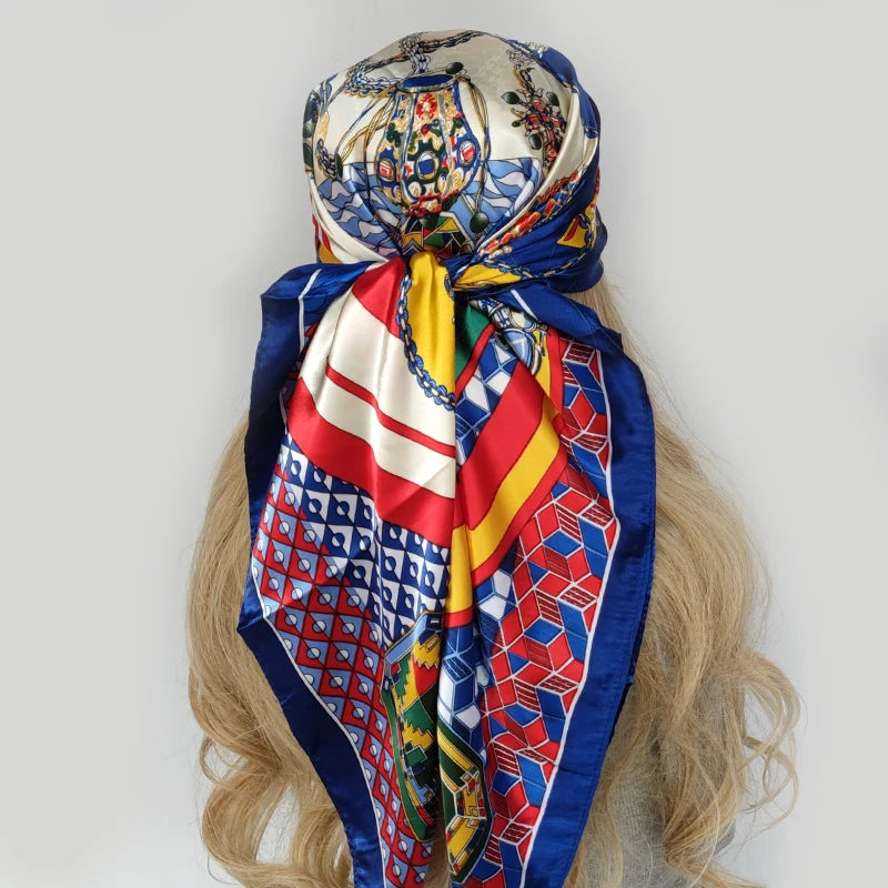 90cm Women Four Seasons Square Silk Satin Bandana Wrap Shawl Scarves Scarfs Sqk2
