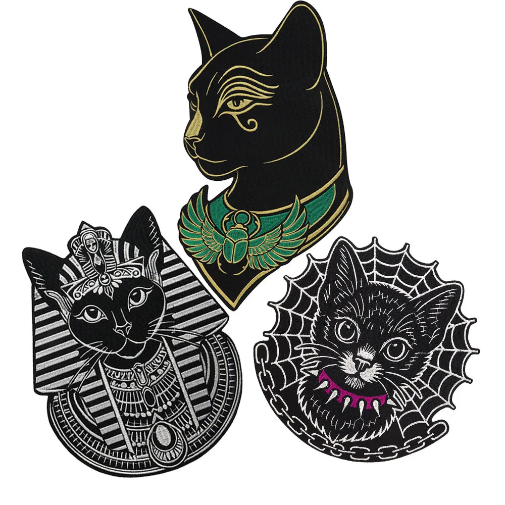 Large Black Noble Animal Cat Patch Embroidered Patches Iron on Clothing Backpack Badges Twill Craft Stickers