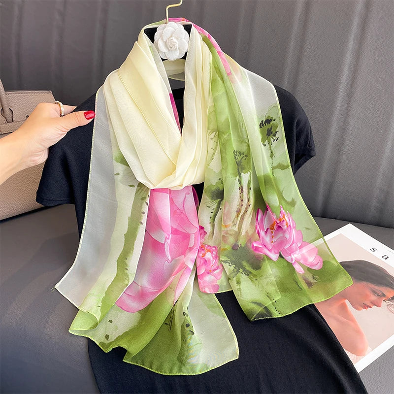 Women Beach Scarf Georgette Silk Shawls Design Printed Wraps Scarves