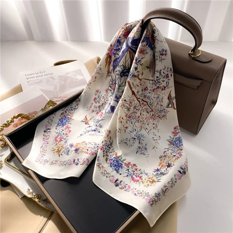 Women Silk Feeling Design Satin Square Scarf Wrap Shawl Scarves