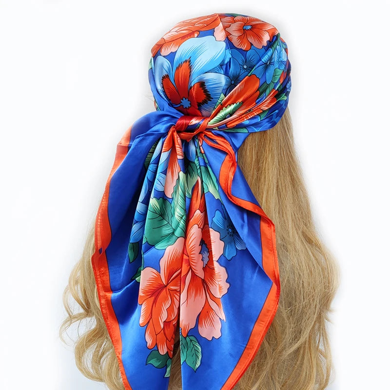 90cm Women Four Seasons Square Silk Satin Bandana Wrap Shawl Scarves Scarfs gk2