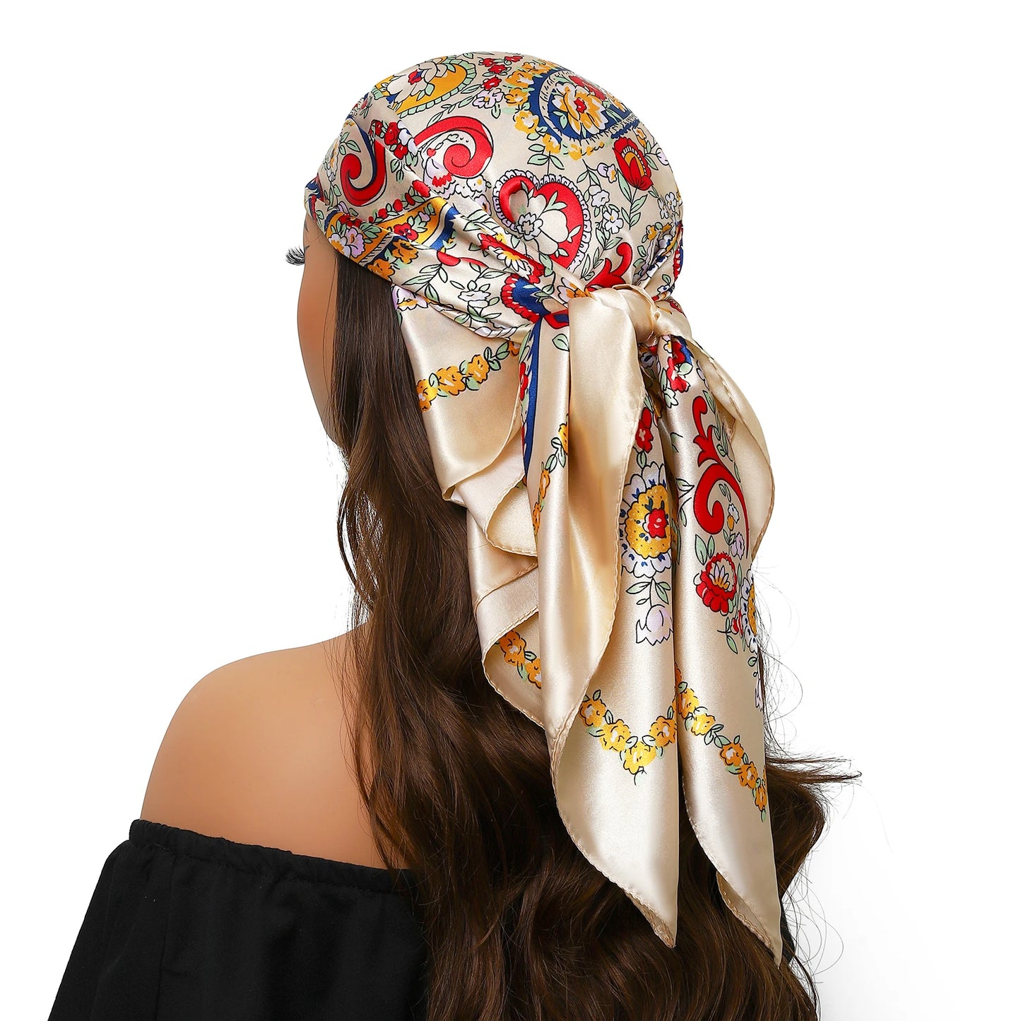 90cm Women Four Seasons Square Silk Satin Bandana Wrap Shawl Scarves Scarfs Spk13