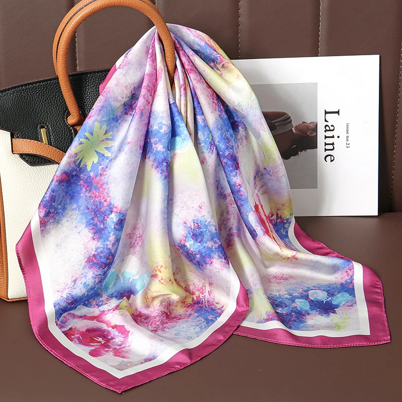 70cm Women Design Square Fashion Printed Satin Silk Scarf Scarves