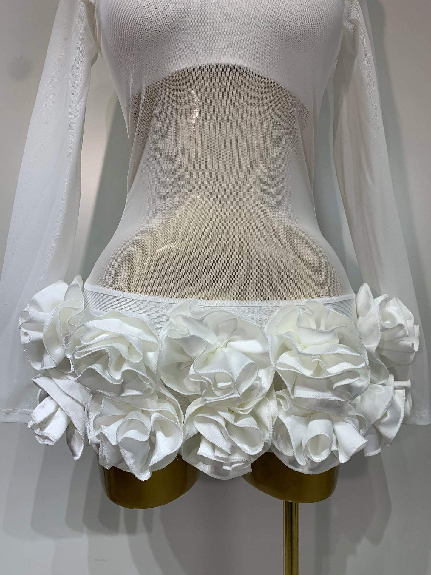 Sexy Mesh See through Stereoscopic Flowers White Red Mini Bandage Birthday Evening Party Dress