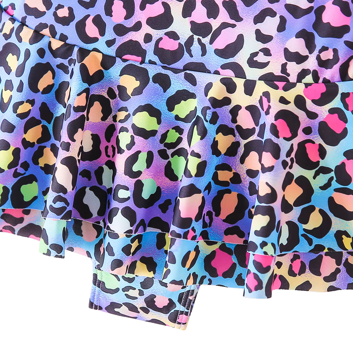 Kids Girls Spaghetti Straps All-Over Leopard Print Skirted Bikini Briefs Swimming Suit