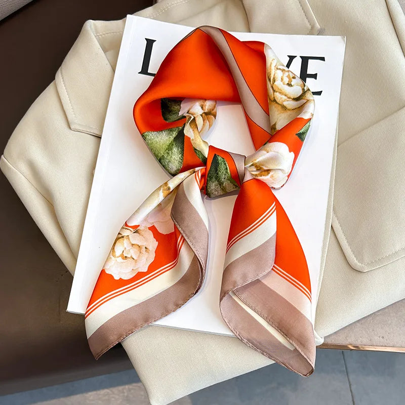 Women Silk Feeling Design Satin Square Scarf Wrap Shawl Scarves
