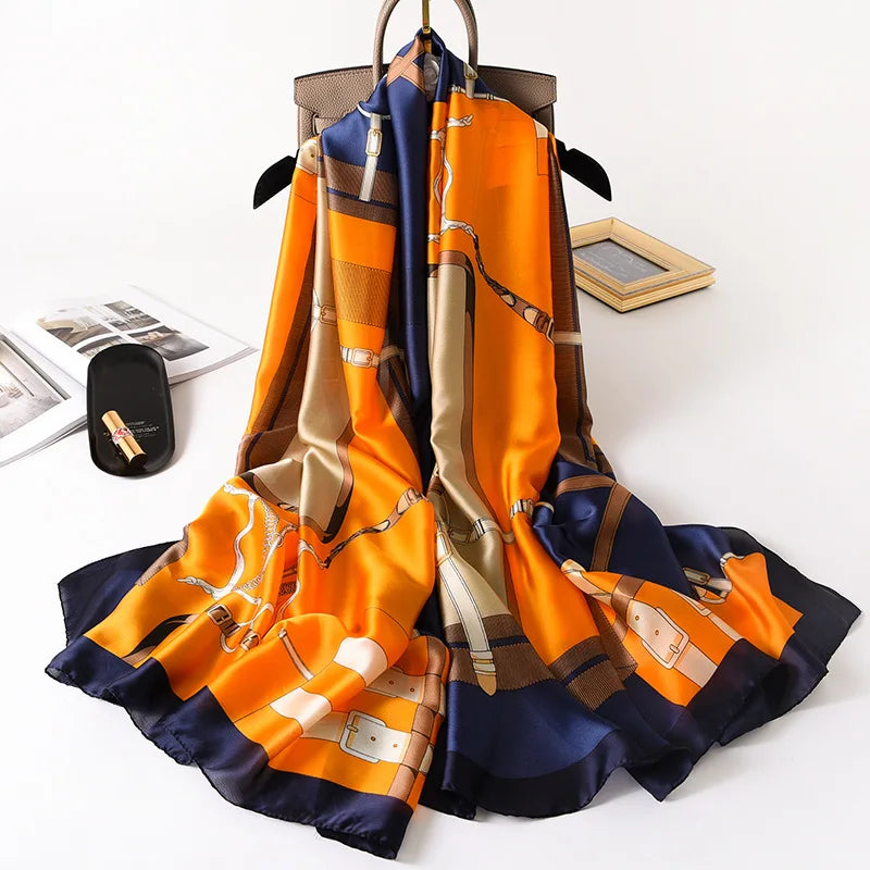 180X90CM Women Luxury Four Seasons Square Silk Satin Bandana Wrap Shawl Scarves Scarfs gk8