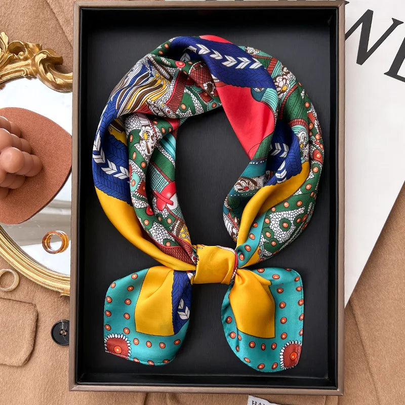 70*70cm Women Fashion Plaid Silk Satin Square Scarf Shawl Wrap Bandana Scarves