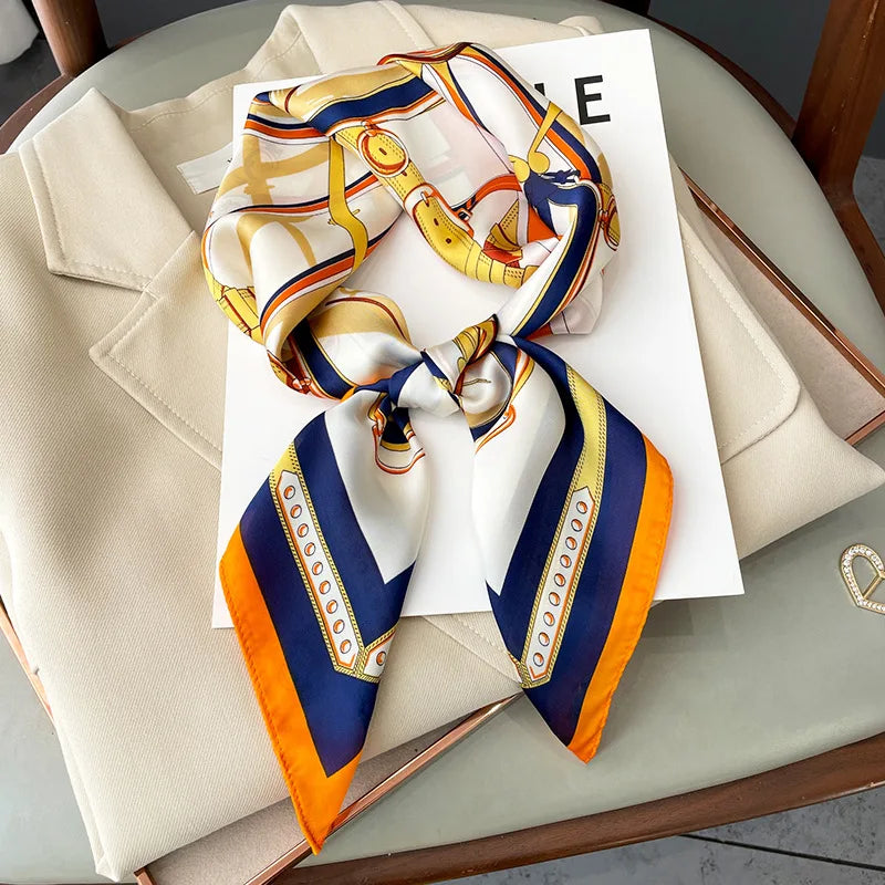 Luxury Silk Feeling Square Scarf Women 2024 Print Satin Neckerchief Spring Hair Band Foulard Bandana Echarpe Tie Shawl Wraps