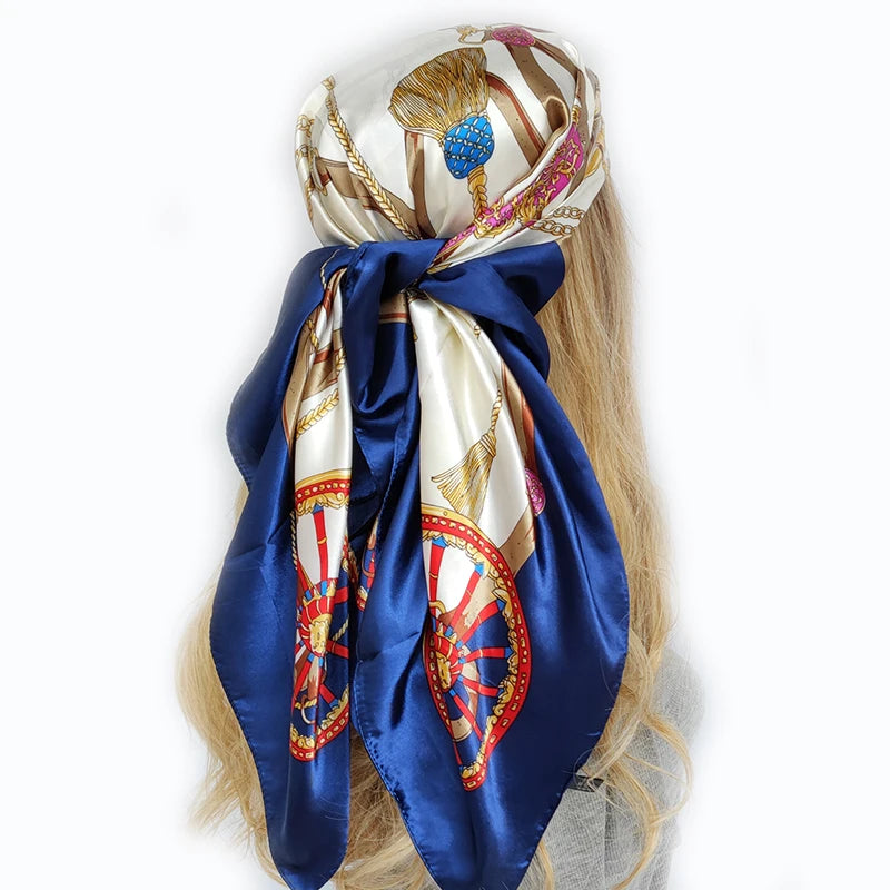 90cm Women Four Seasons Square Silk Satin Bandana Wrap Shawl Scarves Scarfs Spk11