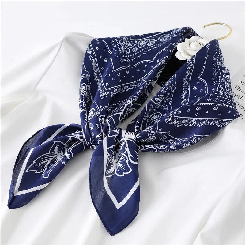 70cm Women Fashion Floral Print Square Silk Scarf Satin Shawl Wrap Scarves