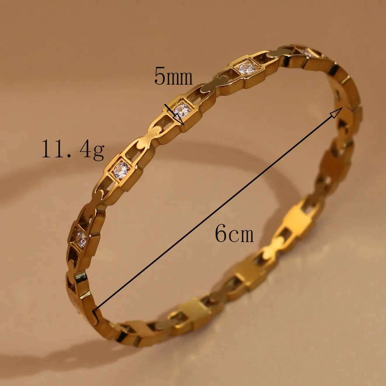 2-in-1 Geometric Zircon Design 18K Gold Plated Stainless Steel Bracelet Bangle