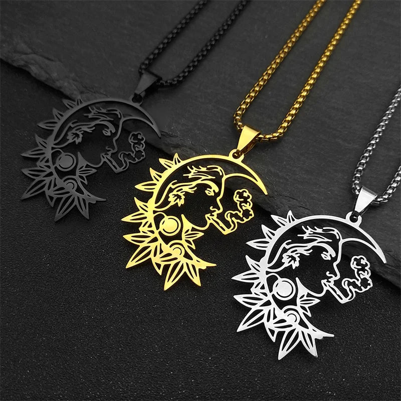 Witchcraft Crescent Smoking Stainless Steel Black Color Gothic Charm Chain Pendant Necklace