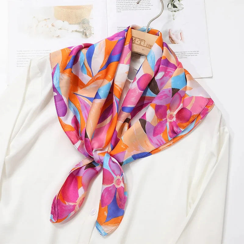 Women Silk Feeling Design Satin Square Scarf Wrap Shawl Scarves