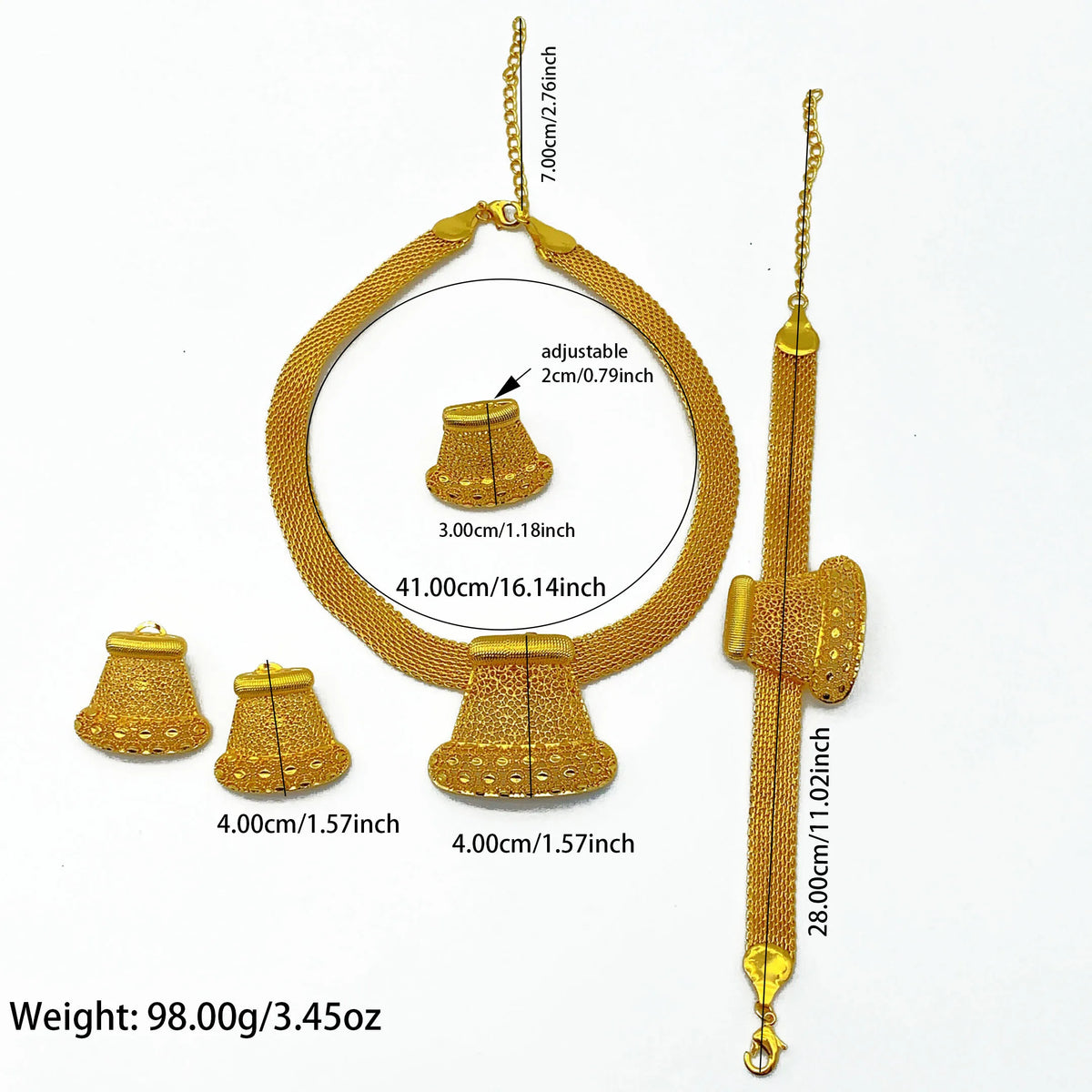 African Indian 24K Gold Plated Women Dubai Wedding Necklace Earrings Bracelets Ring Jewelry Sets