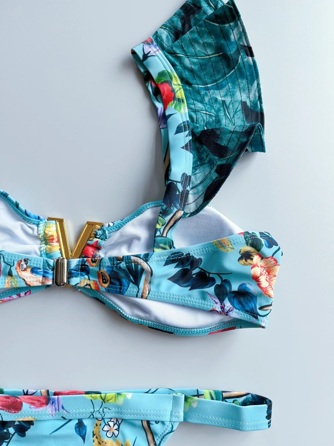 Two-Pieces Sexy Floral Push-Up Strappy Ruffles Bandage Bikini Swimsuit Swimwear Bathing Suit