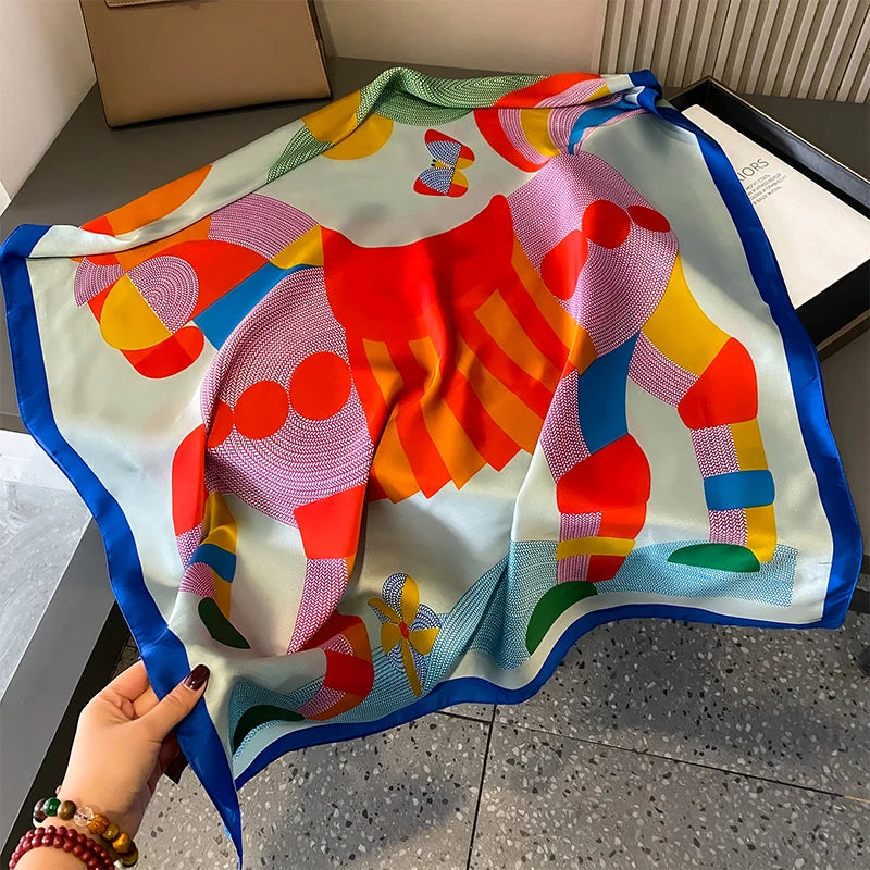 Women Fashion Printed Shawls Wraps Soft Pashmina Bandana Silk Scarves