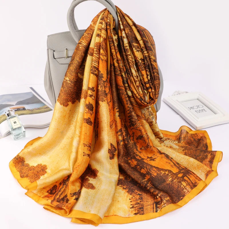 180*90cm Women Designs Silk Satin Bandana Long Shawls Wraps Scarves Pashmina Scarf